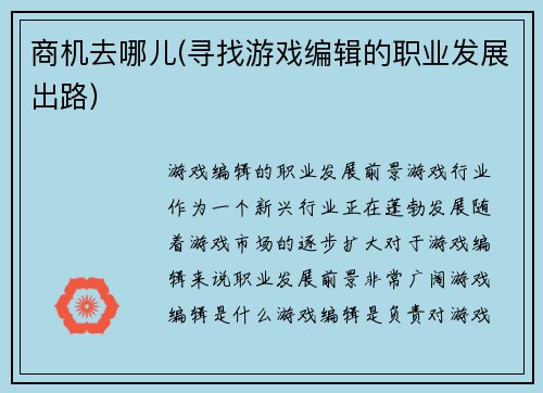商机去哪儿(寻找游戏编辑的职业发展出路)